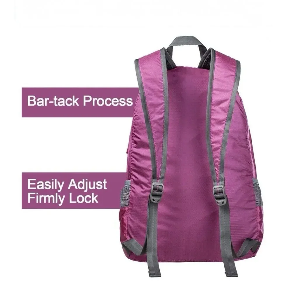 G4FREE Ultra Lightweight Foldable 20L Dark Pink Water Resistant Backpack (B× 4)